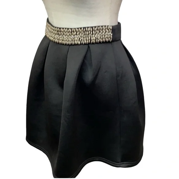 Beaded Rhinestone Waist Scuba Circle Pleated Skirt - Picture 3 of 6